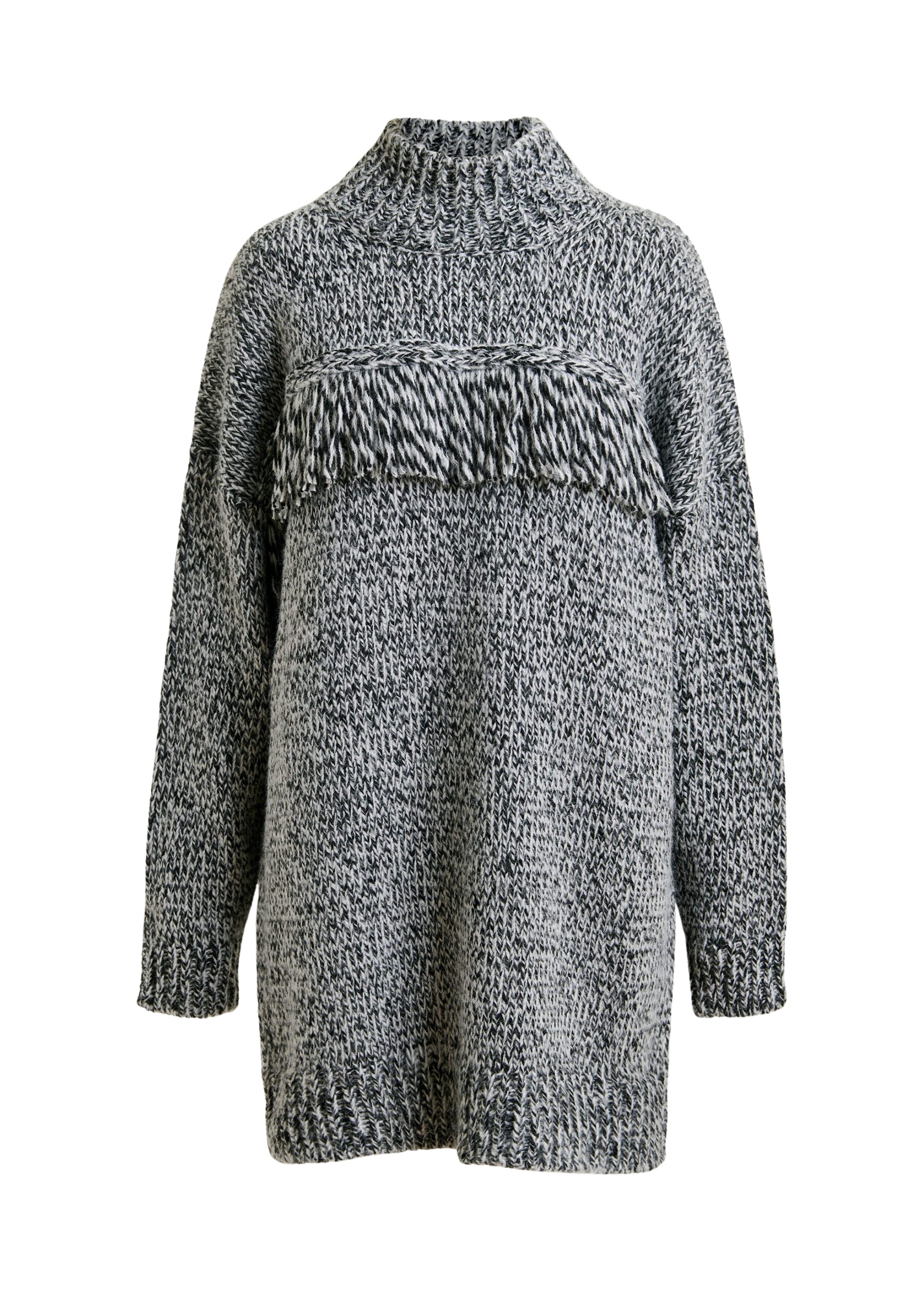 Essentiel Antwerp Grey and black wool-blend sweater with fringe details - Essentiel Antwerp Knitwear - Colorful Belgian Design - Shop at Coveti