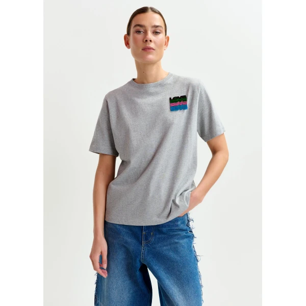 Essentiel Antwerp Grey and multicolor cotton T-shirt with sequin embroidery Top, view 2