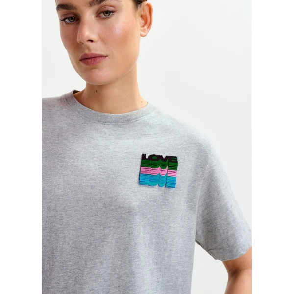 Essentiel Antwerp Grey and multicolor cotton T-shirt with sequin embroidery Top, view 3
