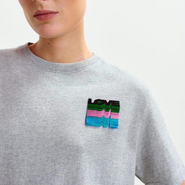 Essentiel Antwerp Grey and multicolor cotton T-shirt with sequin embroidery - Essentiel Antwerp Shirts - Colorful Belgian Design - Shop at Coveti