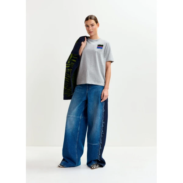 Essentiel Antwerp Grey and multicolor cotton T-shirt with sequin embroidery Top, view 5