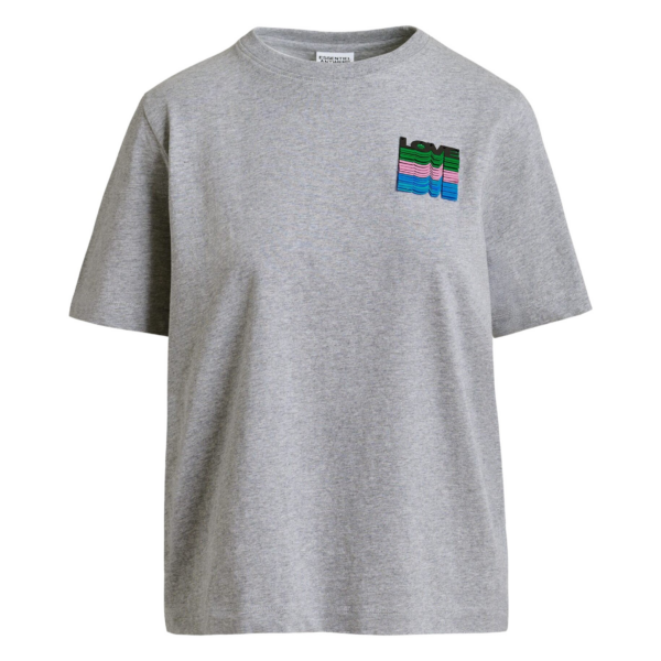 Essentiel Antwerp Grey and multicolor cotton T-shirt with sequin embroidery - Essentiel Antwerp Shirts - Colorful Belgian Design - Shop at Coveti