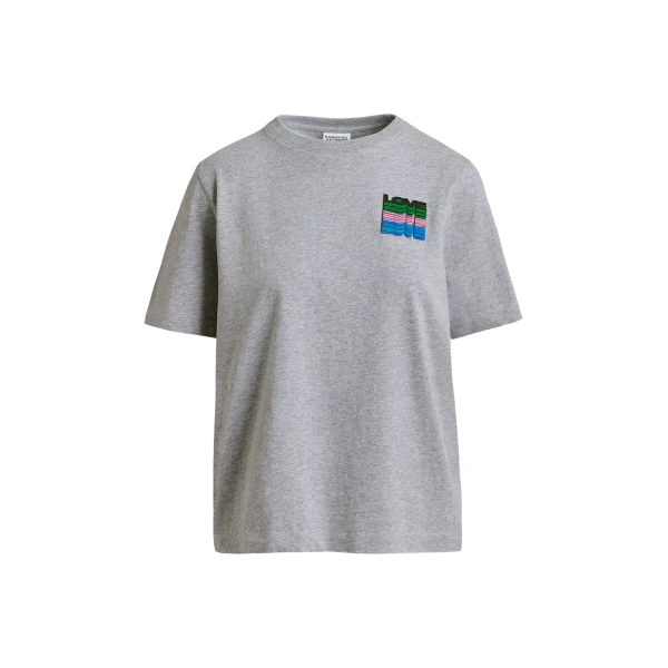 Essentiel Antwerp Grey and multicolor cotton T-shirt with sequin embroidery - Essentiel Antwerp Shirts - Colorful Belgian Design - Shop at Coveti