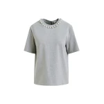 Essentiel Antwerp Grey and silver cotton T-shirt with metallic pearl-style embellishments - Essentiel Antwerp Shirts - Colorful Belgian Design - Shop at Coveti