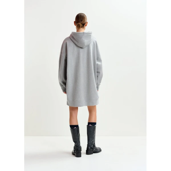 Essentiel Antwerp Grey, black and orange cotton hoodie mini dress with sequin and-bead embroideries, view 4