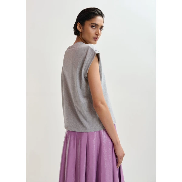 Essentiel Antwerp Grey cotton T-shirt with bead embroidery Top, view 4