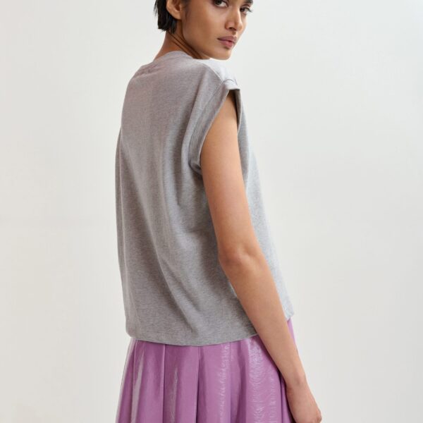 Essentiel Antwerp Grey cotton T-shirt with bead embroidery - Essentiel Antwerp Shirts - Colorful Belgian Design - Shop at Coveti