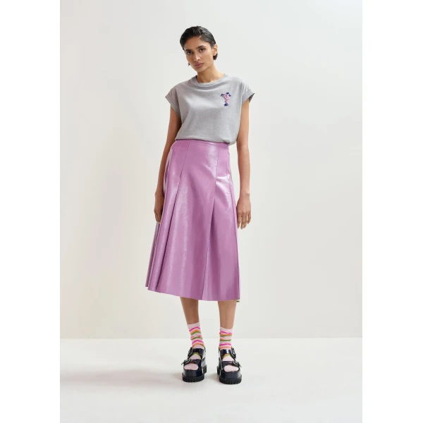 Essentiel Antwerp Grey cotton T-shirt with bead embroidery Top, view 5