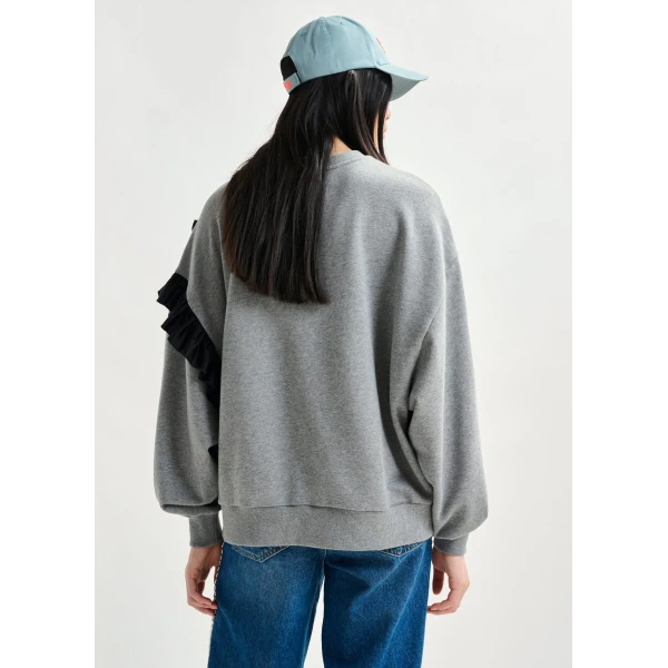 Essentiel Antwerp Grey cotton-blend sweatshirt with ruffle details Top, view 4