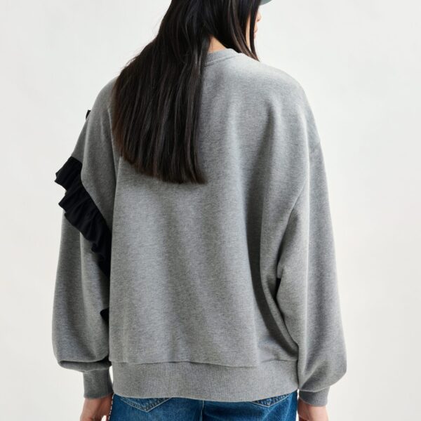 Essentiel Antwerp Grey cotton-blend sweatshirt with ruffle details - Essentiel Antwerp Shirts - Colorful Belgian Design - Shop at Coveti
