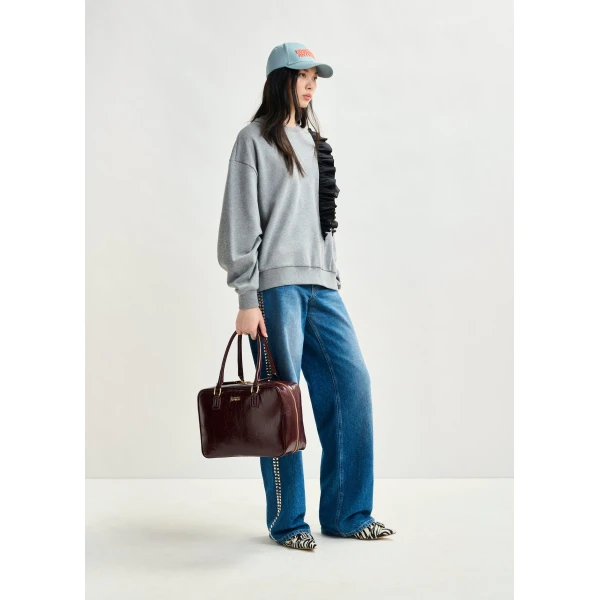 Essentiel Antwerp Grey cotton-blend sweatshirt with ruffle details Top, view 5