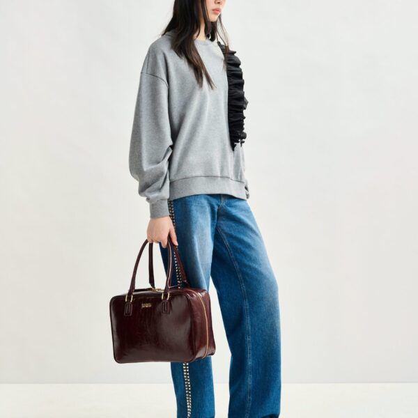 Essentiel Antwerp Grey cotton-blend sweatshirt with ruffle details - Essentiel Antwerp Shirts - Colorful Belgian Design - Shop at Coveti