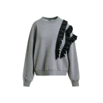 Essentiel Antwerp Grey cotton-blend sweatshirt with ruffle details - Essentiel Antwerp Shirts - Colorful Belgian Design - Shop at Coveti