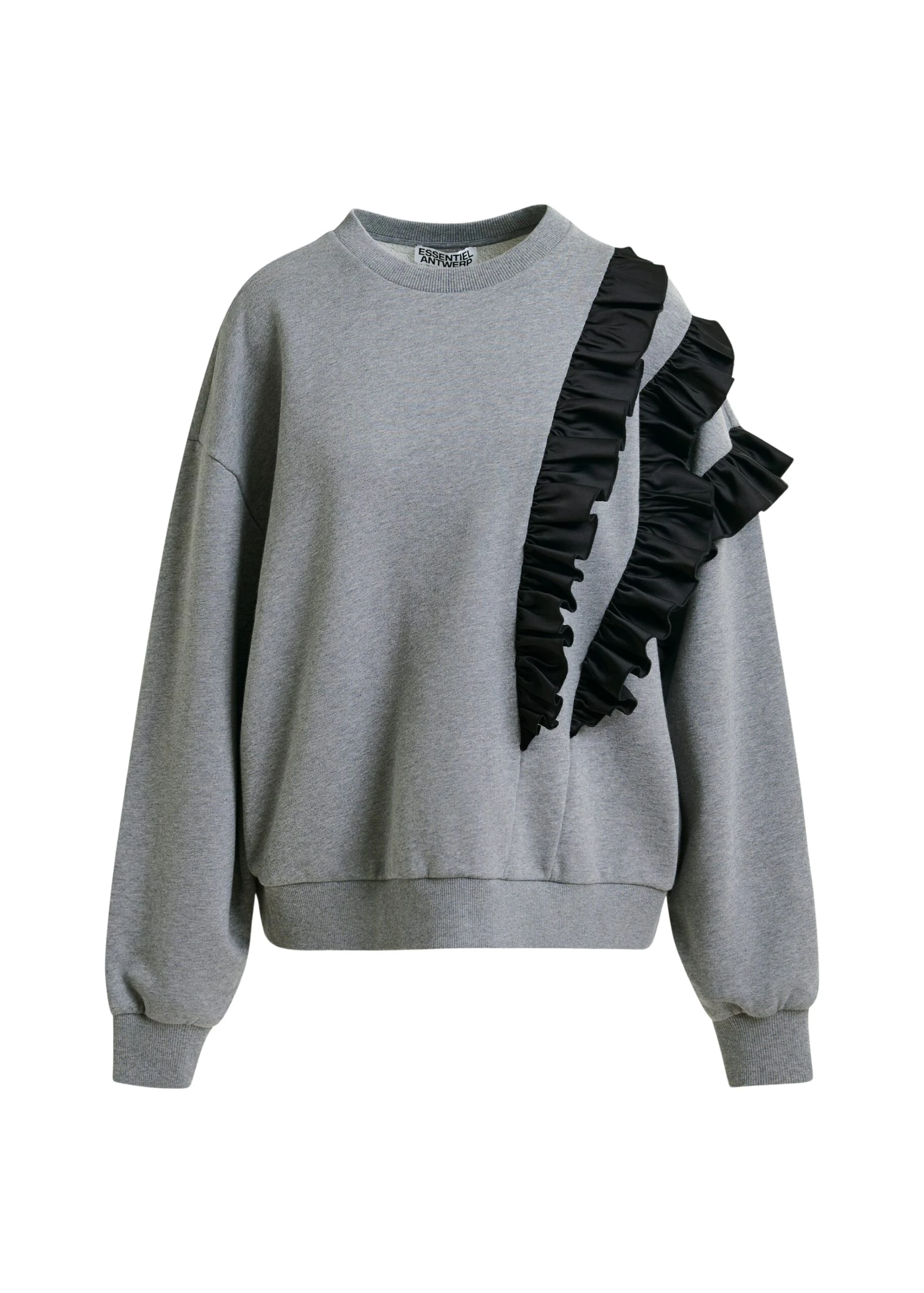 Grey-cotton-blend-sweatshirt-with-ruffle-details-Essentiel-Antwerp-Shirts-scaled58704_nobg Essentiel Antwerp Grey cotton-blend sweatshirt with ruffle details - Essentiel Antwerp Shirts - Colorful Belgian Design - Shop at Coveti