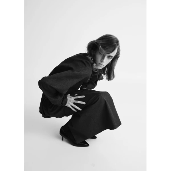 Essentiel Antwerp Grey draped-back tailored dress with belted waist, view 2