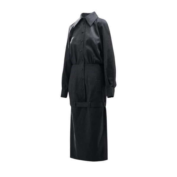 Essentiel Antwerp Grey draped-back tailored dress with belted waist - Essentiel Antwerp Dresses - Colorful Belgian Design - Shop at Coveti