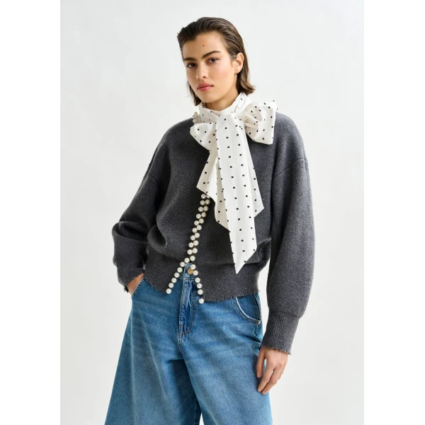 Essentiel Antwerp Grey pearl-embellished cardigan, view 2