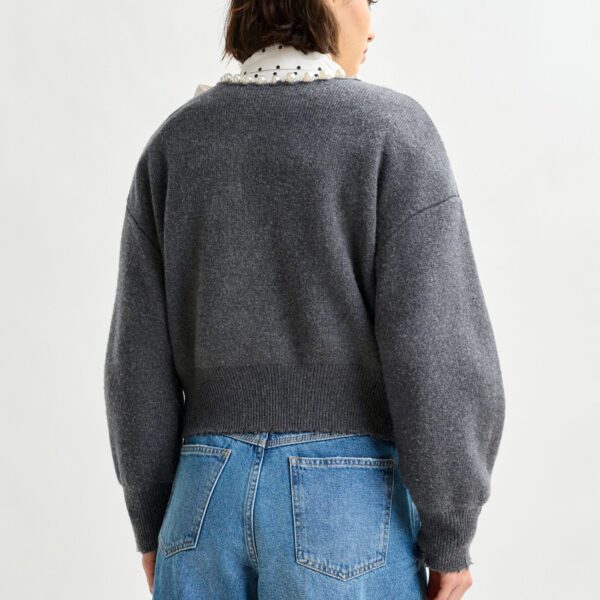Essentiel Antwerp Grey pearl-embellished cardigan - Essentiel Antwerp Knitwear - Colorful Belgian Design - Shop at Coveti