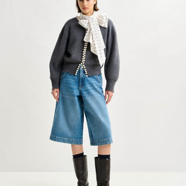 Essentiel Antwerp Grey pearl-embellished cardigan - Essentiel Antwerp Knitwear - Colorful Belgian Design - Shop at Coveti