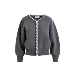 Essentiel Antwerp Grey pearl-embellished cardigan - Essentiel Antwerp Knitwear - Colorful Belgian Design - Shop at Coveti