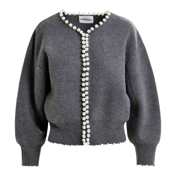 Essentiel Antwerp Grey pearl-embellished cardigan - Essentiel Antwerp Knitwear - Colorful Belgian Design - Shop at Coveti