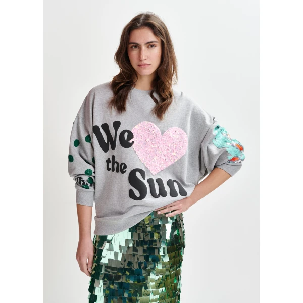 Essentiel Antwerp Grey, pink and black cotton sweatshirt with sequin embellishments Top, view 3
