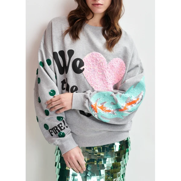 Essentiel Antwerp Grey, pink and black cotton sweatshirt with sequin embellishments Top, view 4