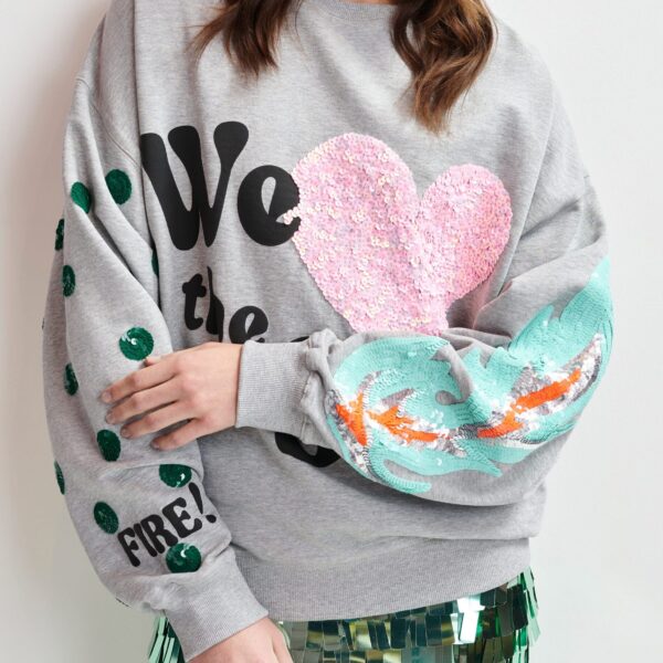 pink and black cotton sweatshirt with sequin embellishments - Essentiel Antwerp Shirts - Colorful Belgian Design - Shop at Coveti