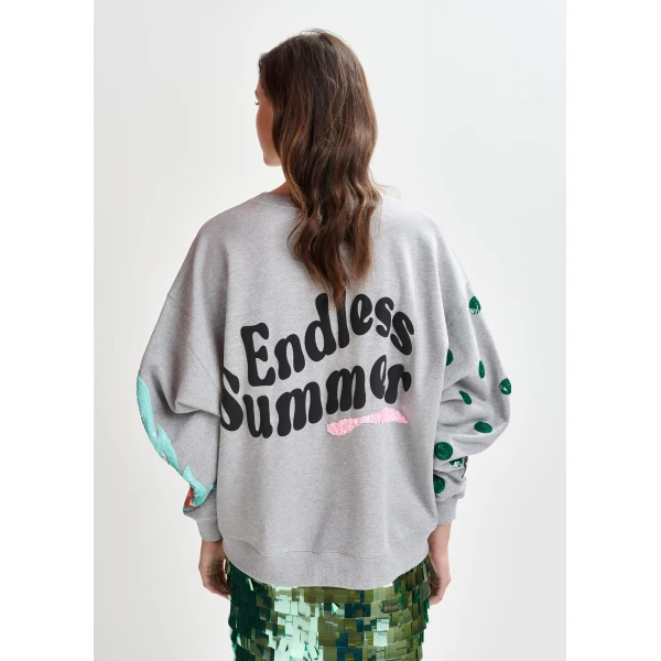 Essentiel Antwerp Grey, pink and black cotton sweatshirt with sequin embellishments Top, view 5