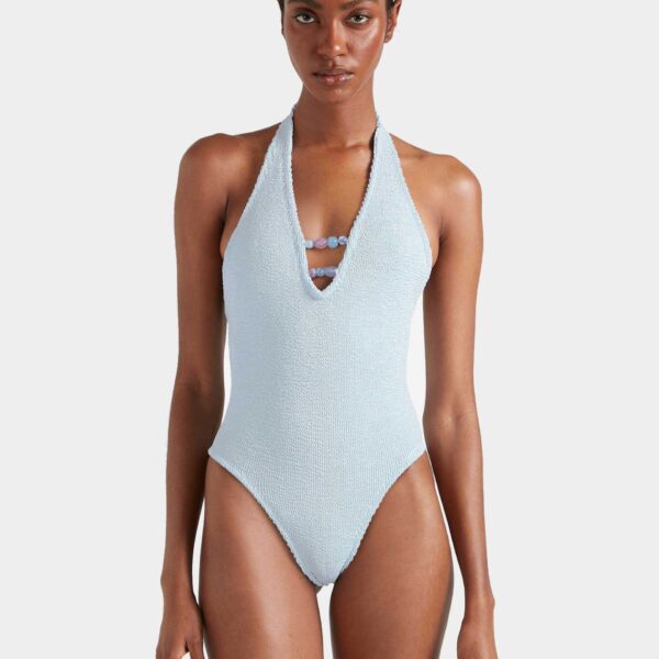 Metallic Ice Blue - Hunza G Crinkle Swimwear - One Size - Shop at Coveti