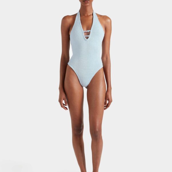 Metallic Ice Blue - Hunza G Crinkle Swimwear - One Size - Shop at Coveti