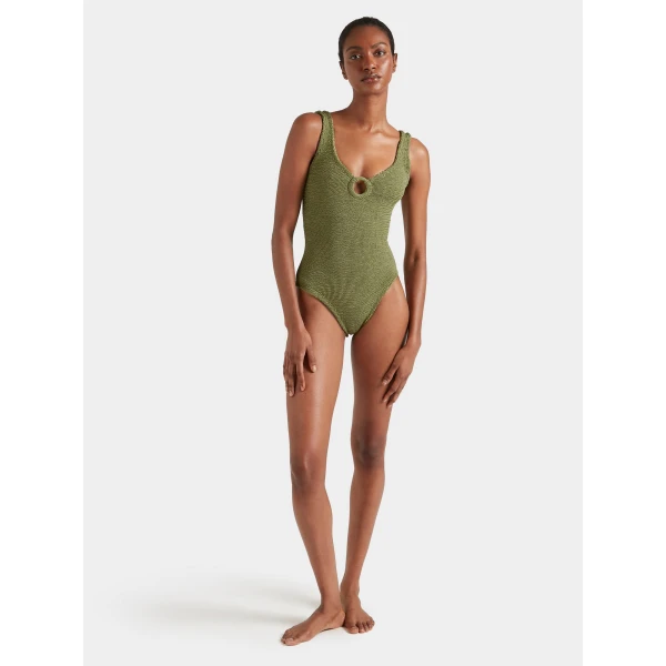 Hunza G Coverage Celine Swim With Tonal Hoops
Metallic Moss, view 6