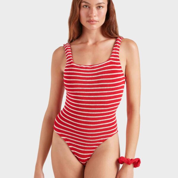 Red/White Stripe - Hunza G Crinkle Swimwear - One Size - Shop at Coveti