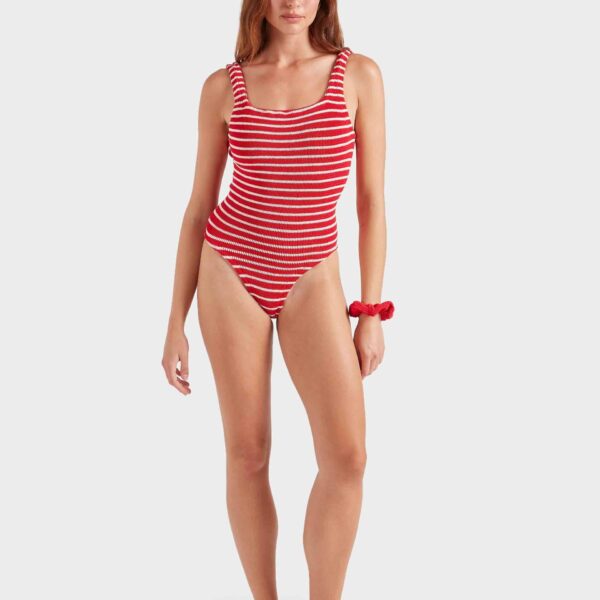 Red/White Stripe - Hunza G Crinkle Swimwear - One Size - Shop at Coveti
