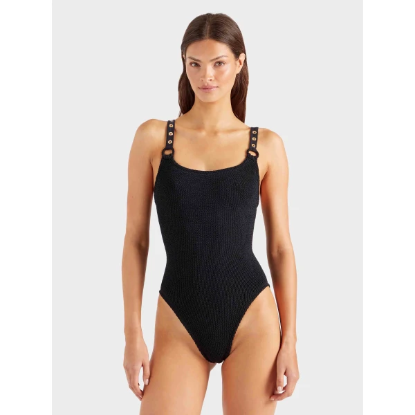 Hunza G Melody Eyelet Swim
Black/Gold, view 2