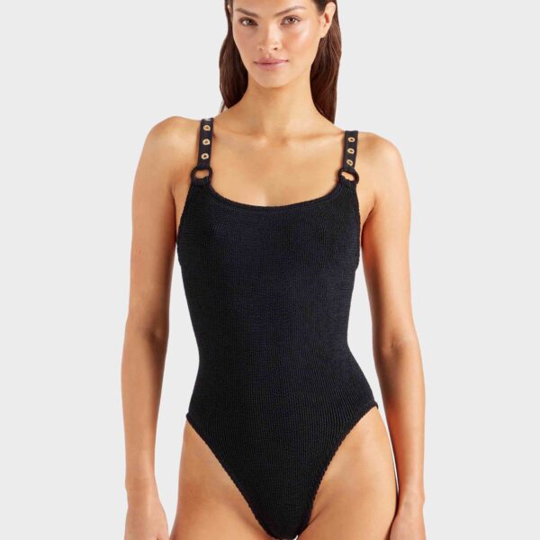 Black/Gold - Hunza G Crinkle Swimwear - One Size - Shop at Coveti