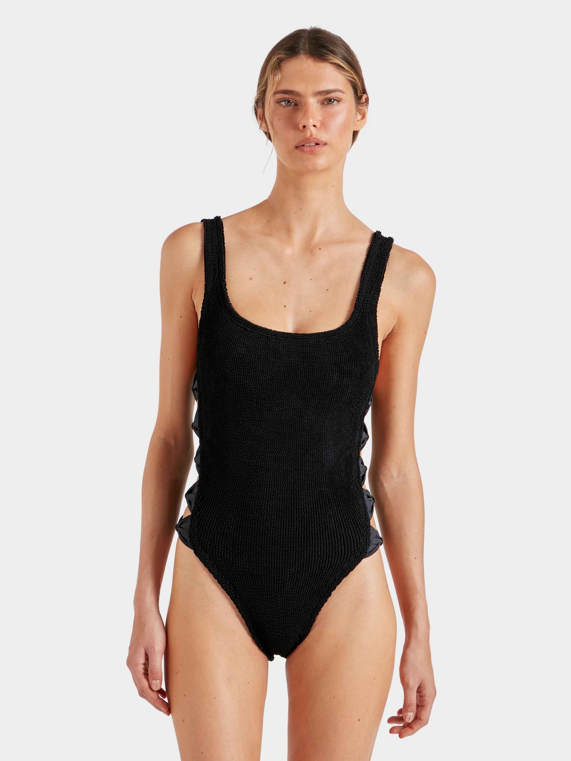 Hunza G Tiffany Swim Black One Size Crinkle Swimwear Coveti