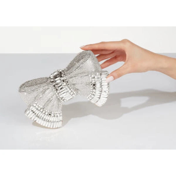 Judith Leiber Bow Deco Gems Silver - Judith Leiber Crystal Clutch - Luxury Evening Bag - Shop at Coveti