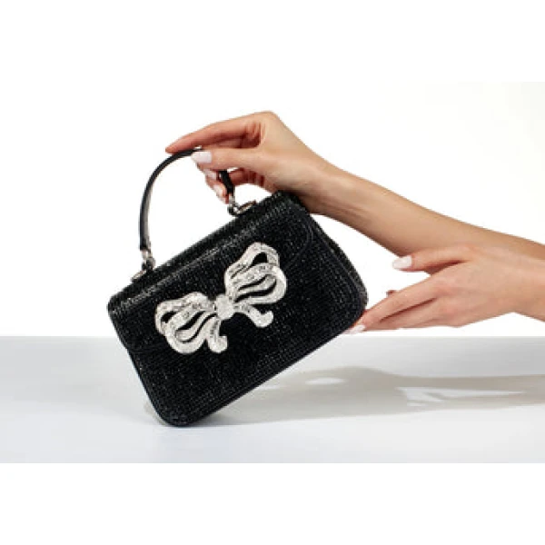 Judith Leiber Crystal Bow Top Handle Black - Judith Leiber Crystal Clutch - Luxury Evening Bag - Shop at Coveti