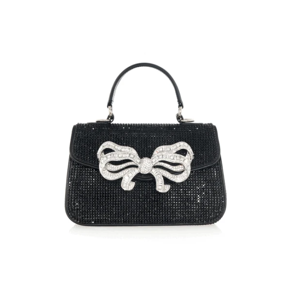 Judith Leiber Crystal Bow Top Handle Black - Judith Leiber Crystal Clutch - Luxury Evening Bag - Shop at Coveti