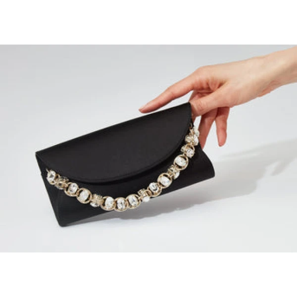 Judith Leiber Envelope Taylor Satin Black - Judith Leiber Crystal Clutch - Luxury Evening Bag - Shop at Coveti