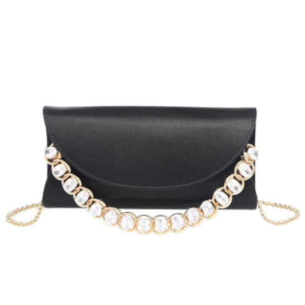 Judith Leiber Envelope Taylor Satin Black - Judith Leiber Crystal Clutch - Luxury Evening Bag - Shop at Coveti