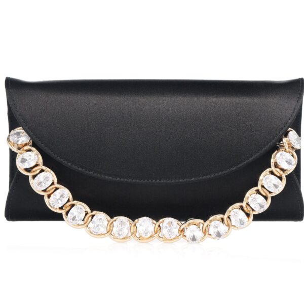 Judith Leiber Envelope Taylor Satin Black - Judith Leiber Crystal Clutch - Luxury Evening Bag - Shop at Coveti