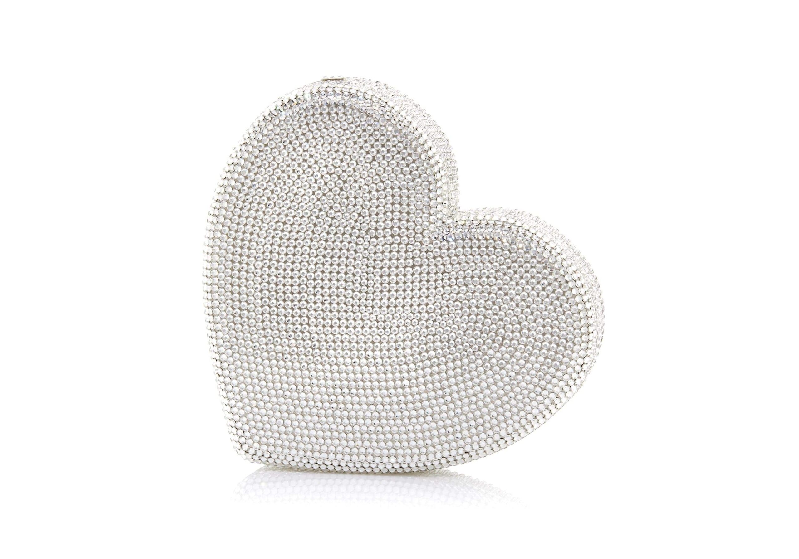 Judith Leiber Heart Clutch Silver - Judith Leiber Crystal Clutch - Luxury Evening Bag - Shop at Coveti