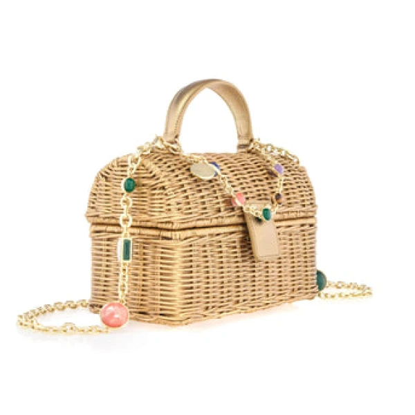 Judith Leiber Isla Wicker Basket Champagne - Judith Leiber Crystal Clutch - Luxury Evening Bag - Shop at Coveti