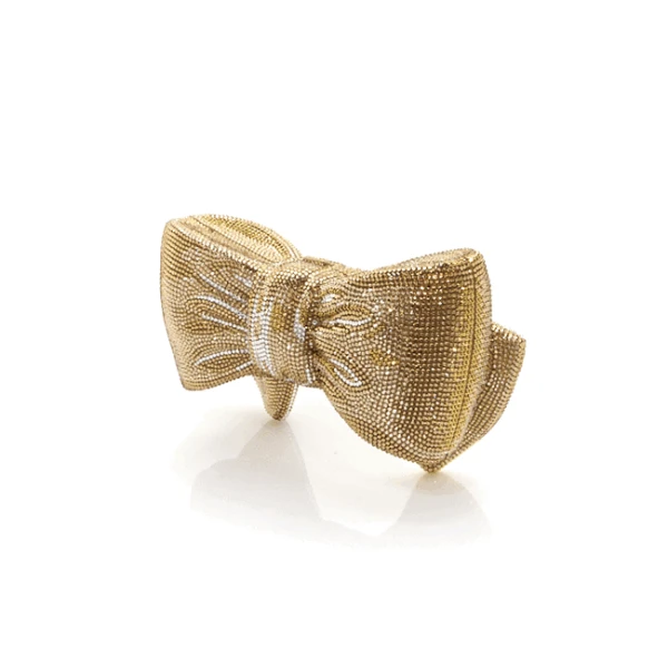 Judith Leiber Just For You Bow Gold Designer Clutch, view 3