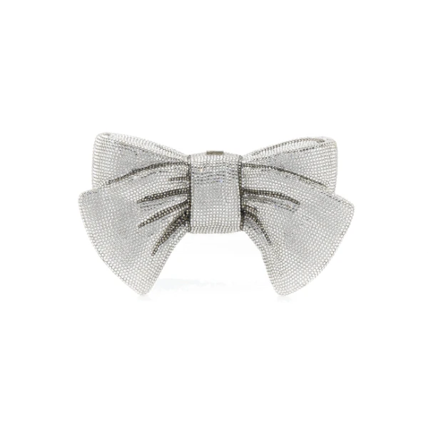 Judith Leiber Just For You Bow Silver Designer Handbag - Judith Leiber Crystal Clutch - Luxury Evening Bag - Shop at Coveti