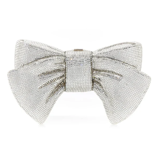 Judith Leiber Just For You Bow Silver Designer Handbag - Judith Leiber Crystal Clutch - Luxury Evening Bag - Shop at Coveti