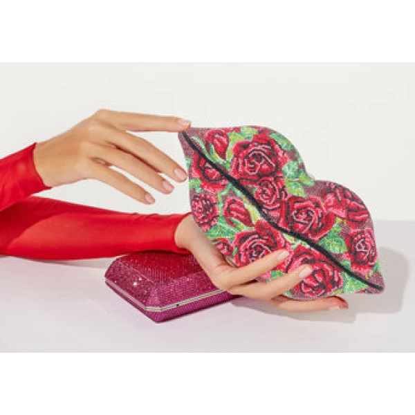 Judith Leiber Lips Red Roses Clutch - Judith Leiber Crystal Clutch - Luxury Evening Bag - Shop at Coveti