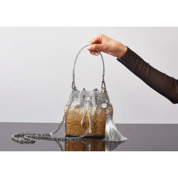 Judith Leiber Piper Bucket Caviar Gradient Golden - Judith Leiber Crystal Clutch - Luxury Evening Bag - Shop at Coveti